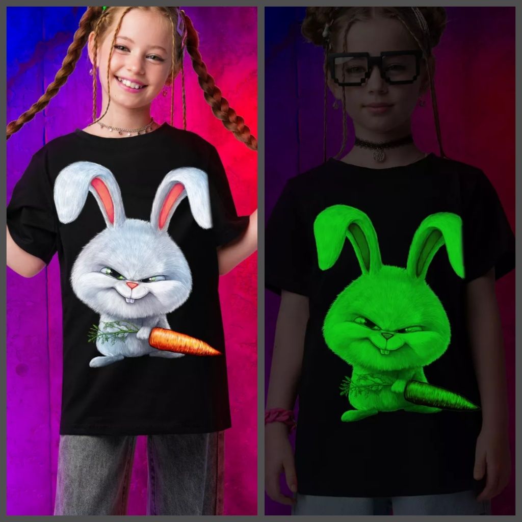 Детские футболки со светящимся принтов в темноте