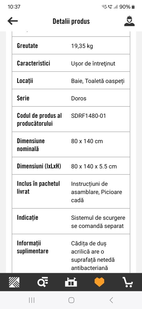 De vânzare cădița duș slim