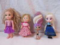 Set 4 papusi mini Elsa,Rapunzel,Masha+papusa Blume Doll cu par squishy