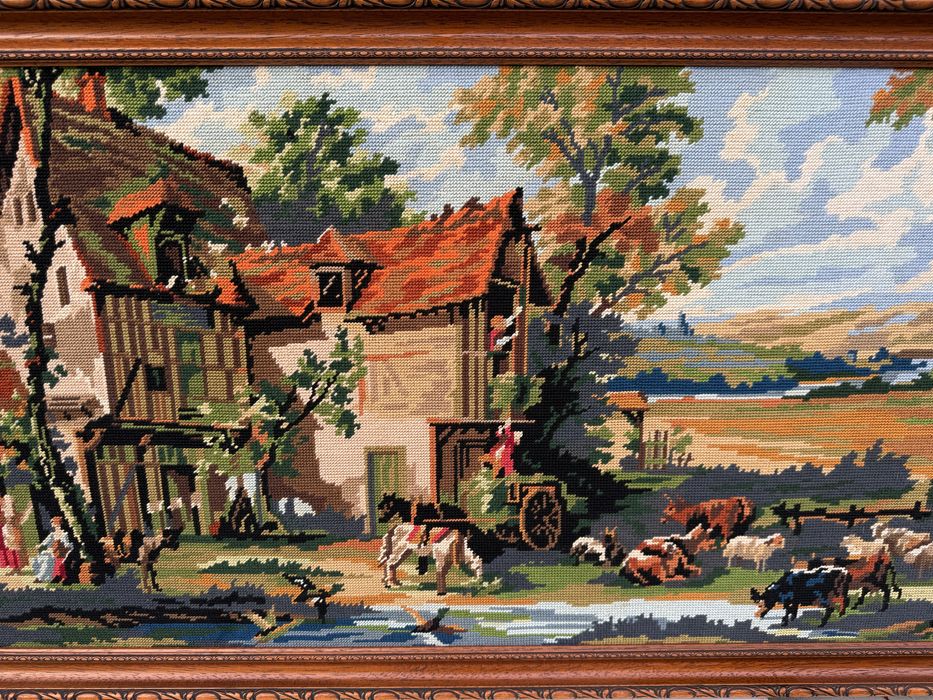 ФРЕНСКИ ВНОС: винтидж машинен гоблен „Селски пейзаж“