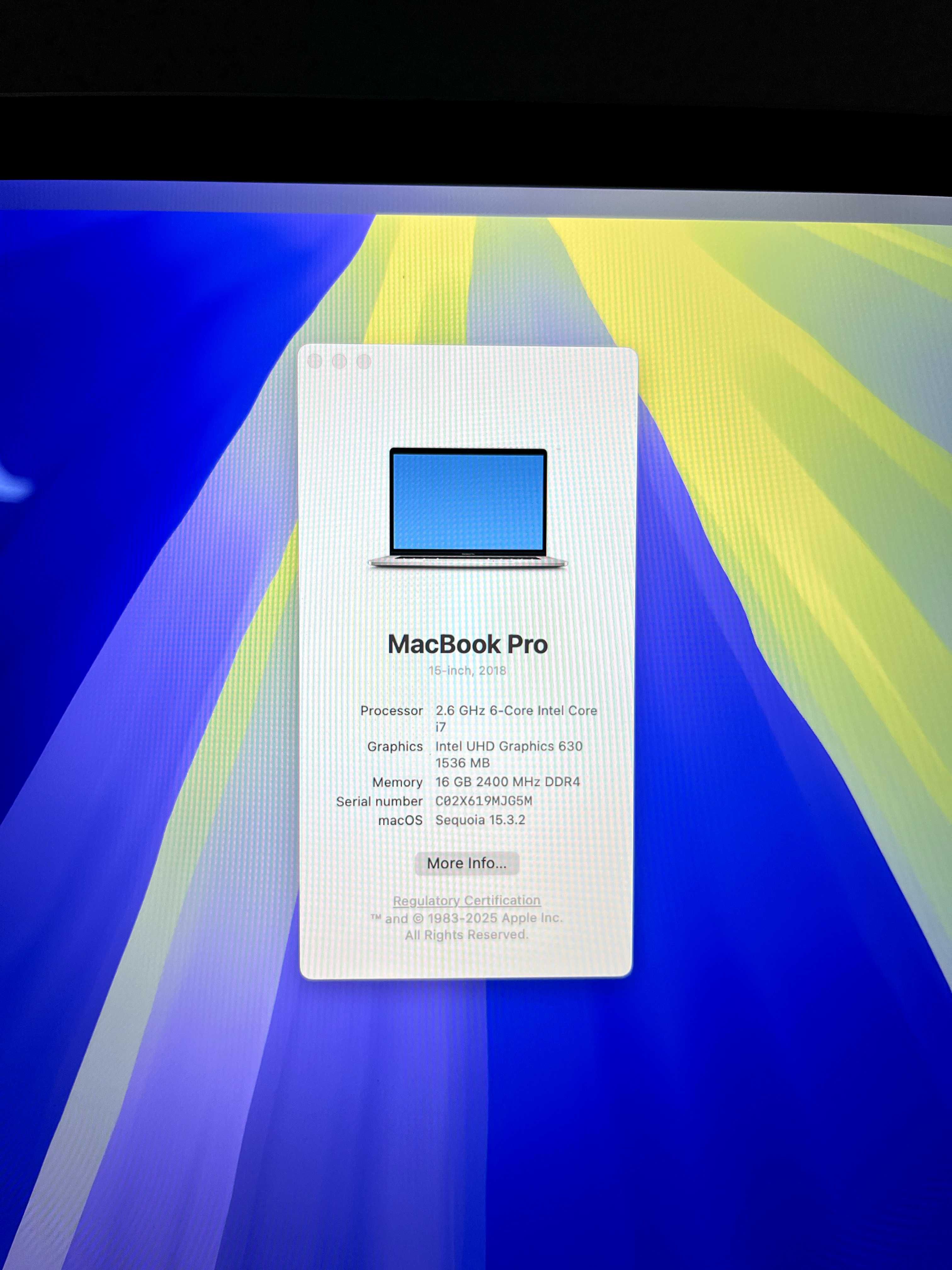 Apple MacBook PRO 15 A1990 i7 2.6Gz 16GB 500GB NVMe Touch Bar