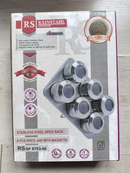 Recipient Condimente 6 Pieces Magnetic Herb Spice Rack Tin Jar Holder