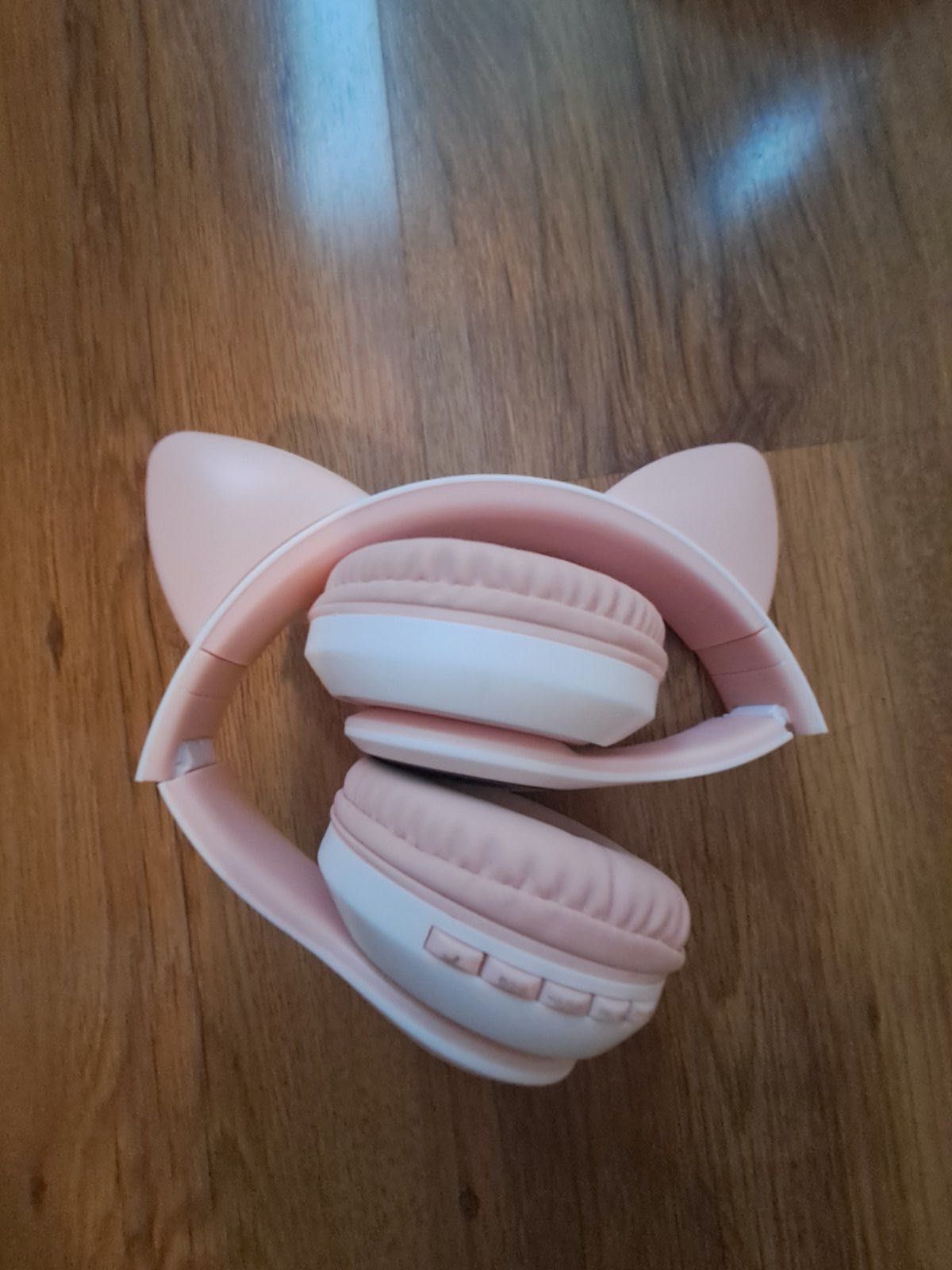 НОВИ слушали - безжични-  розови котешки уши USB, Bluetooth