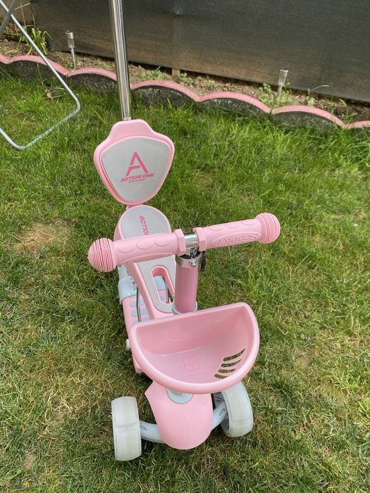 Trotineta 5 in 1 cu roti luminoase Action One, Kinder XS, Roz