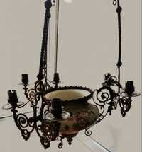 Spectaculos lampadar antic din porțelan pictat integral manual și bron