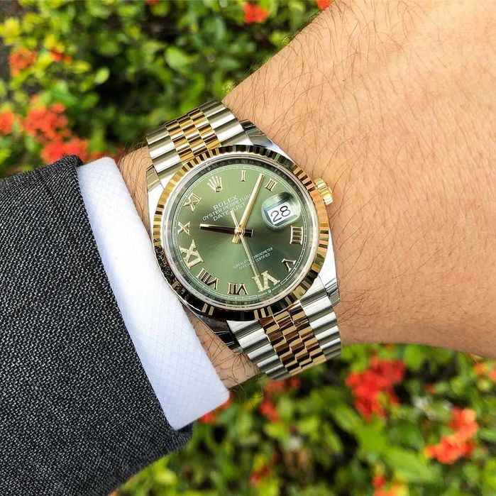 rolex datejust 36mm bi-color green