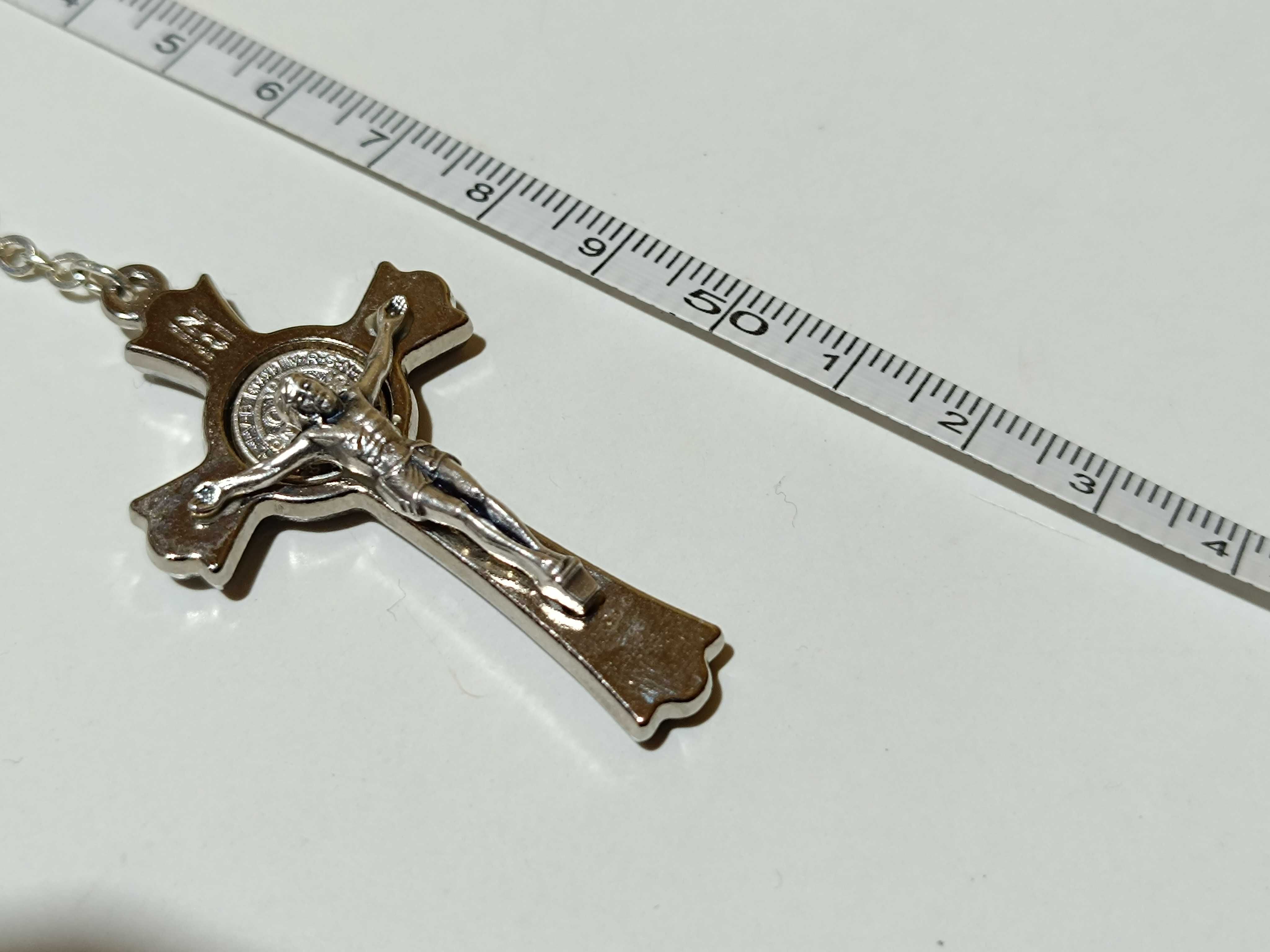 Rozariu Rugaciune Cruce si medalion placate cu argint 59 bile,Germania