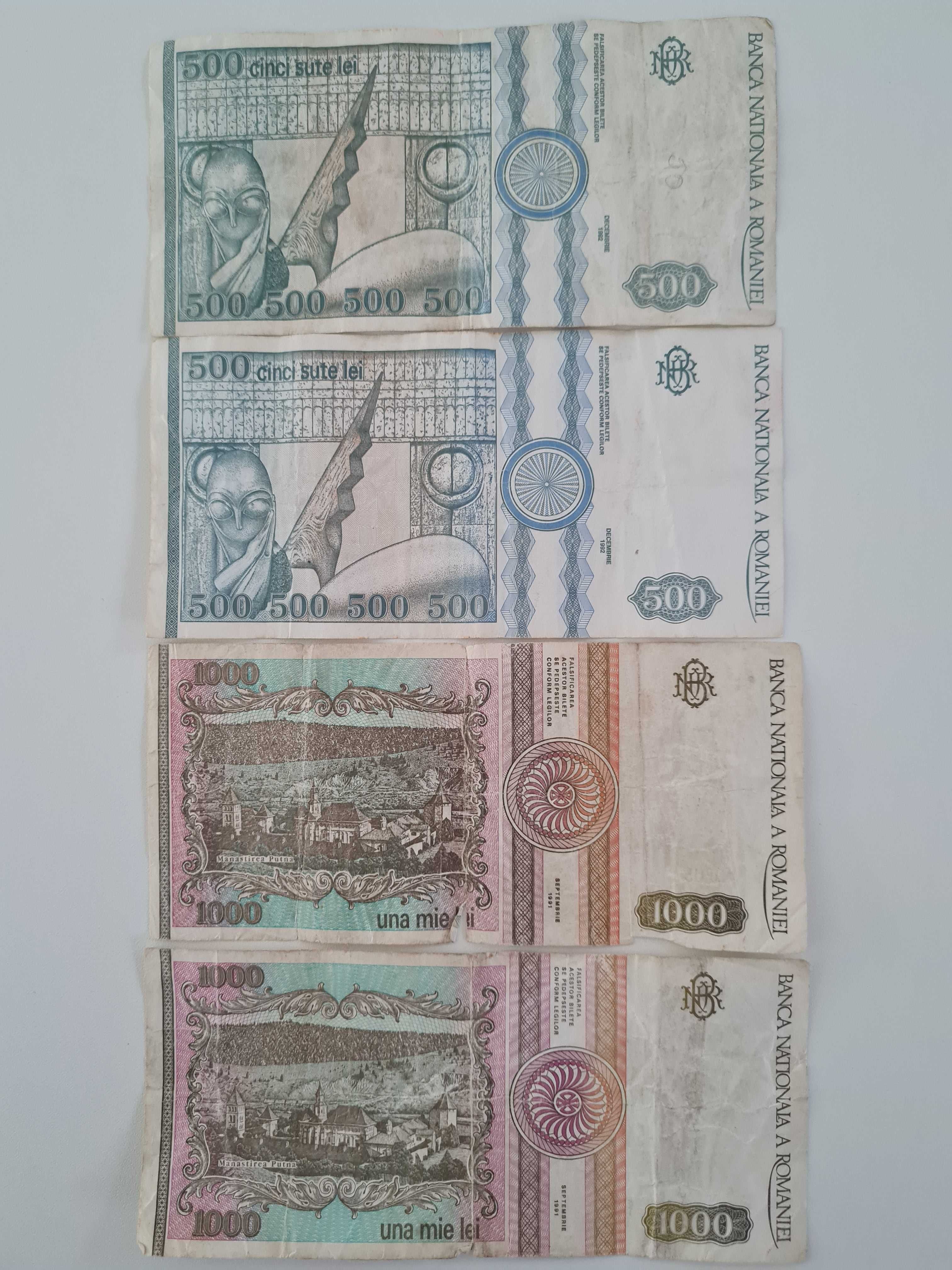 Bancnote 500 lei Brancusi 1992 si 1000 lei Eminescu 1991