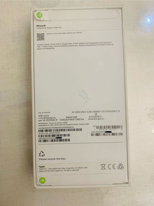 iPhone 16 ок 128 каробка очилмаган