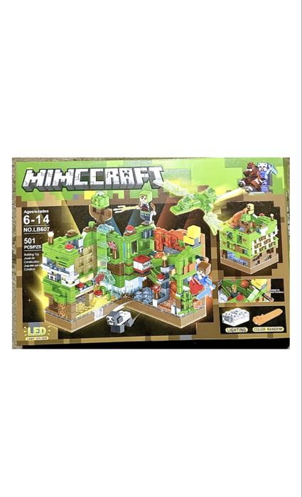 Конструктор MINECRAFT с подсветкой (501 деталь, LED, 6–14 лет)