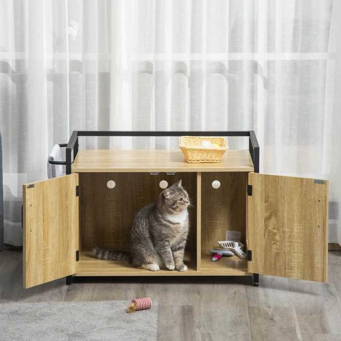 PawHut Шкаф за котки за котешка тоалетна, странична маса