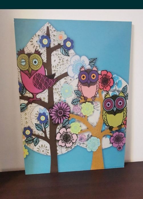 Tablou cu bufnițe multicolor / Tablou IKEA deosebit