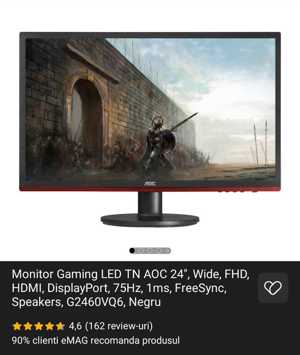 2 x Monitor Gaming LED TN AOC 24", Wide, FHD, HDMI, DisplayPort, 75Hz,