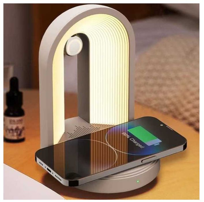 Lampa 3 in 1 cu incarcare wireless 15W, boxa si lumina ambientala
