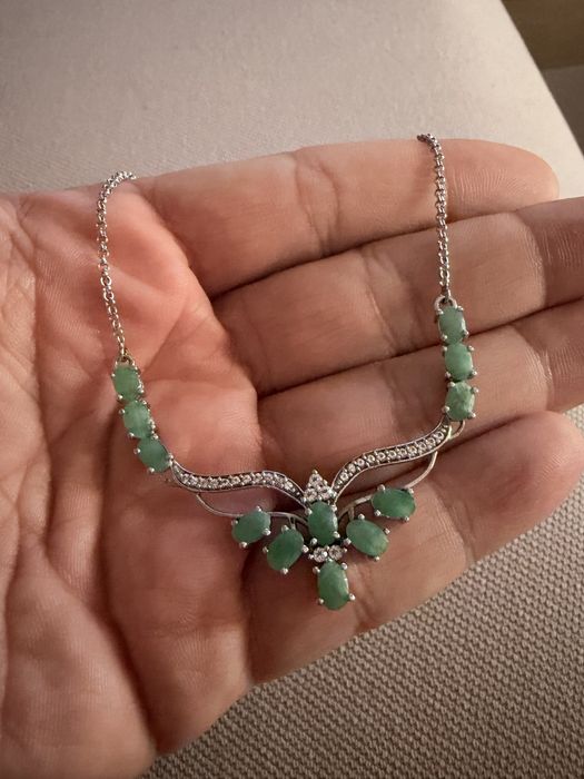 Colier din argint 925 cu Smarald Brazilian si Topaz Alb, nou, ed. lim.