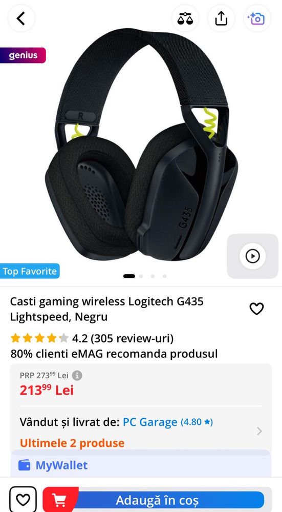 Căști Logitech G435 Lightspeed wireless negre Autentice Noi, Sigilate