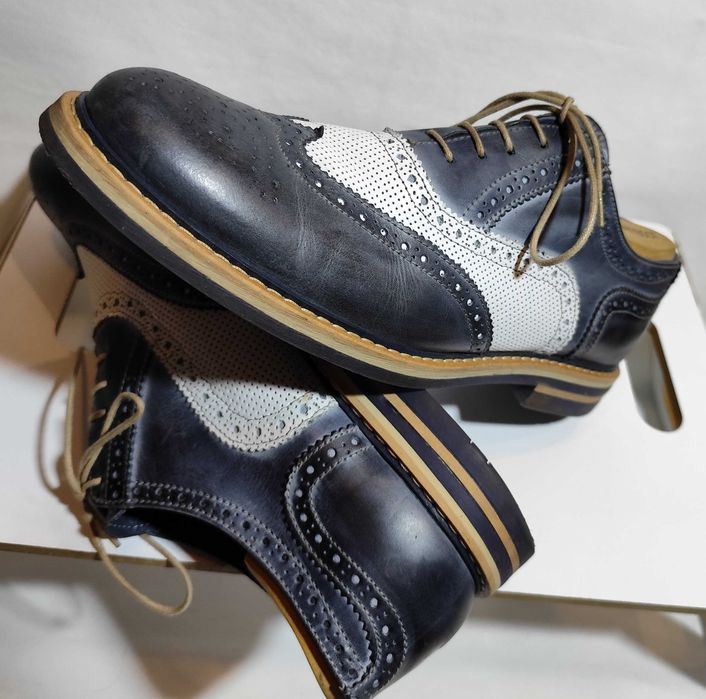 Pantofi derby 46 46.5 brogue Jhones Italy piele naturala moale