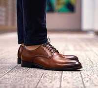 Pantofi derby 45 plain toe premium Gordon Bros piele naturala NOI