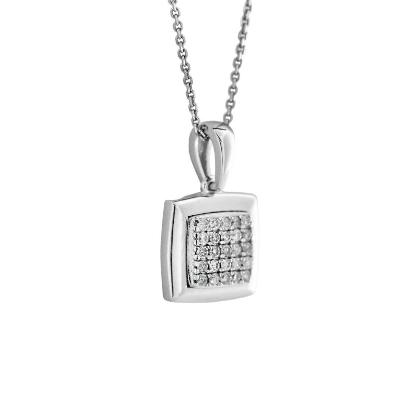 Colier aur alb 14K cu diamant natural 0.16 ct – certificat IGI