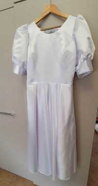 Бяла сатенена рокля  + колан  / White satin dress + belt
