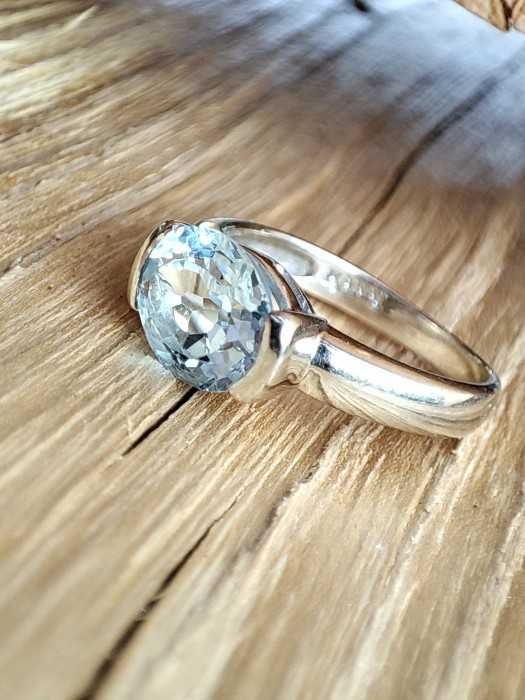 Designer Inel Aur Alb 14K Cu Aqvamarin Natural Acvamarin