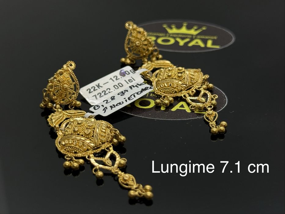 Bijuteria Royal: Cercei aur 22k/126 gr incuietoare 14k/0.28 gr