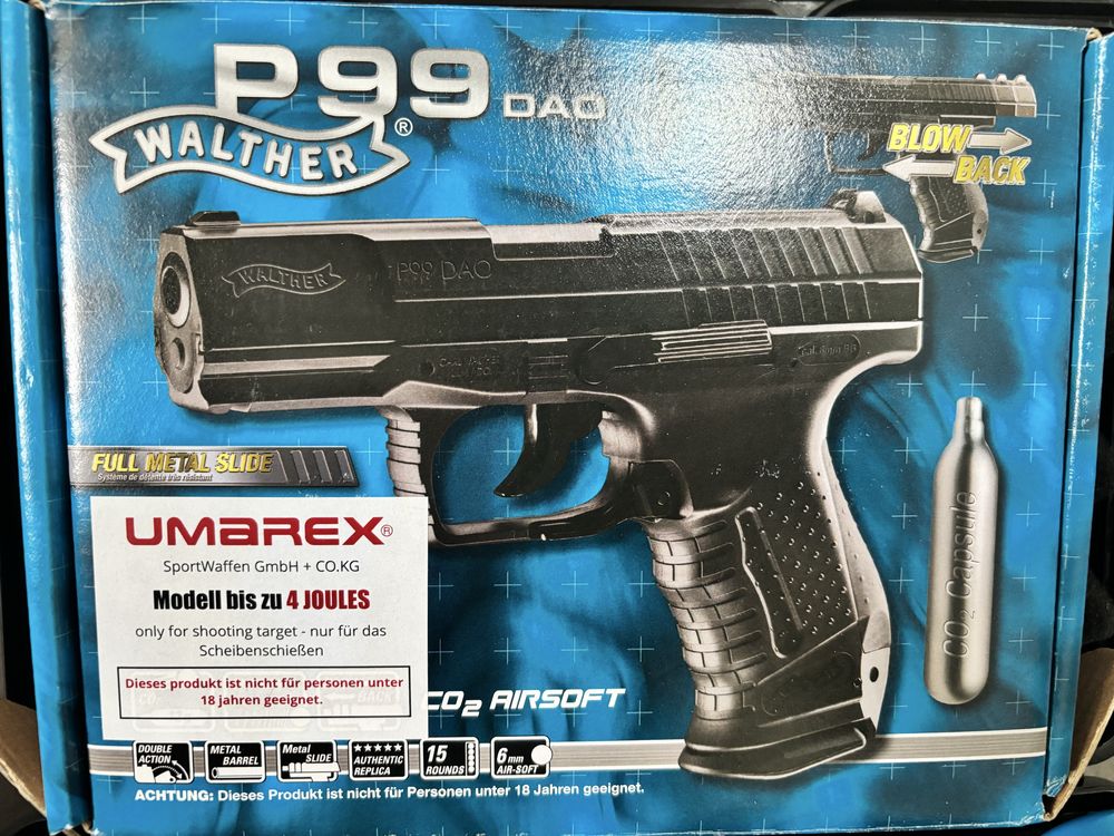 Vand Pistol airsoft P99 DAO 4J - stare excelenta + 16 butelii CO2