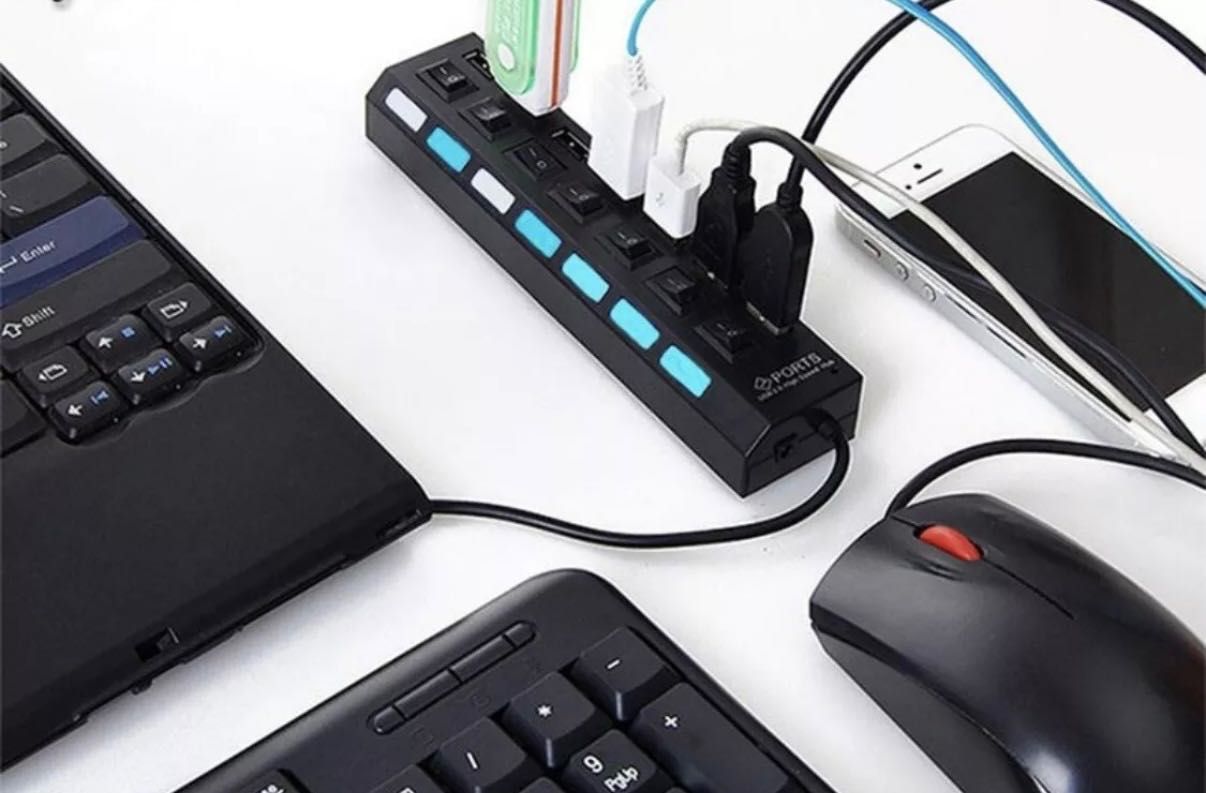 7-портов USB хъб със супер бърз 480mbps високоскоростен трансфер