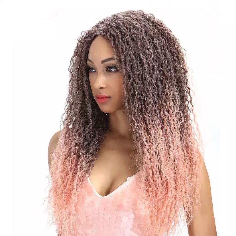 Peruca F89 FRONT LACE satena roz mov afro mov Pink creata ombre