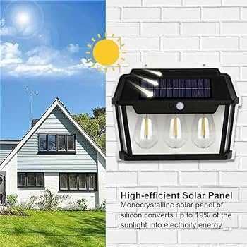 Соларна Стенна лампа с 3 LED крушки 38w