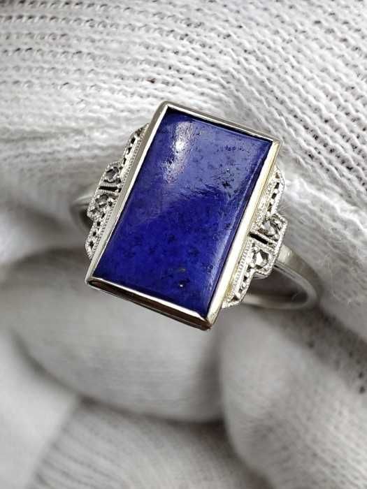 inel aur alb 18k cu lapis lazuli si diamante filigram