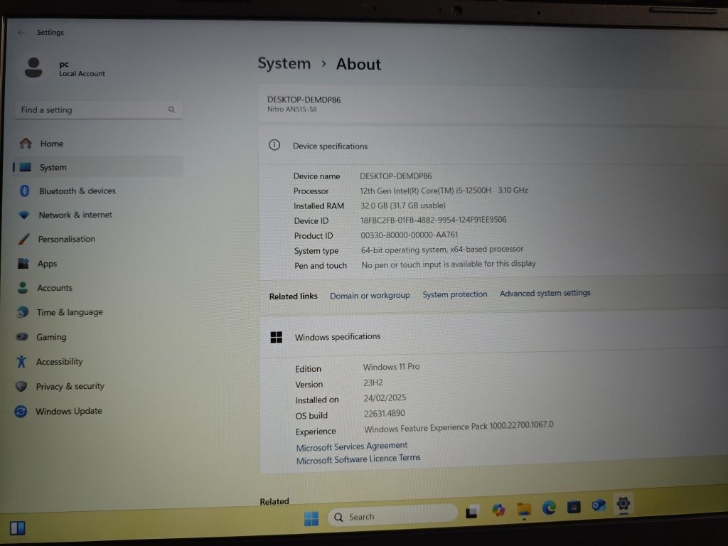 Лаптоп Laptop Acer Nitro 5 AN515-58-50F8,