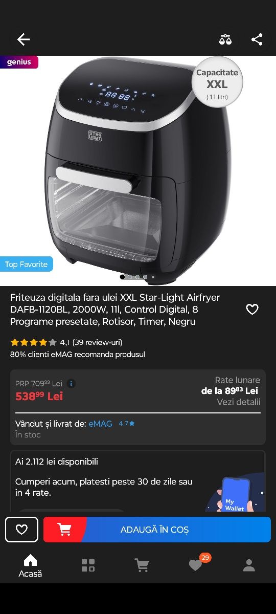 Friteuza digitala fara ulei XXL Star-Light Airfryer DAFB-1120BL, 2000W