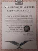 1000 Franci Aur 1931 Titlu de Stat obligatiuni neincasate cu cupoane