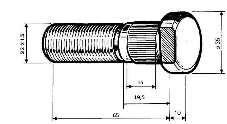 Болт колесный М22х1,5х75 мм