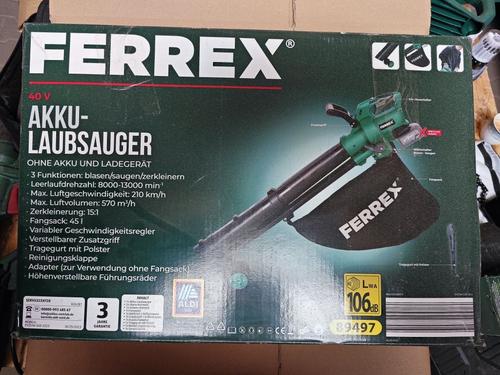 Suflanta aspirator tocător pe acumulator ferrex nou 20/40v