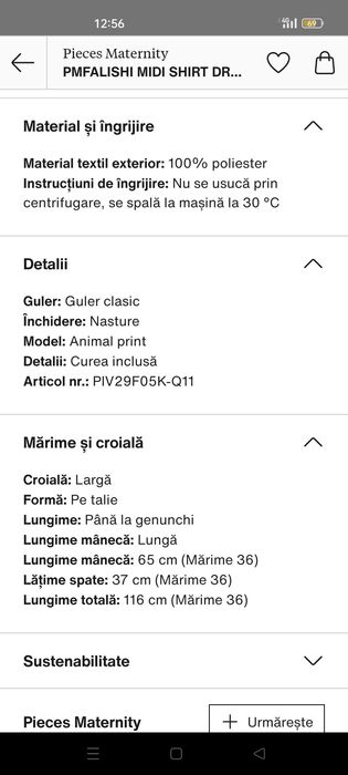 Rochie pentru gravide "Pieces Maternity" XS/34 purtata o singura data