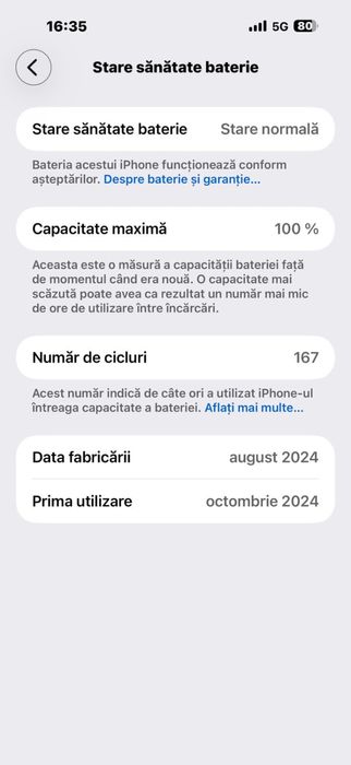 iPhone 16 Pro Max 256GB, baterie 100%, garanție până în 02.10.2026