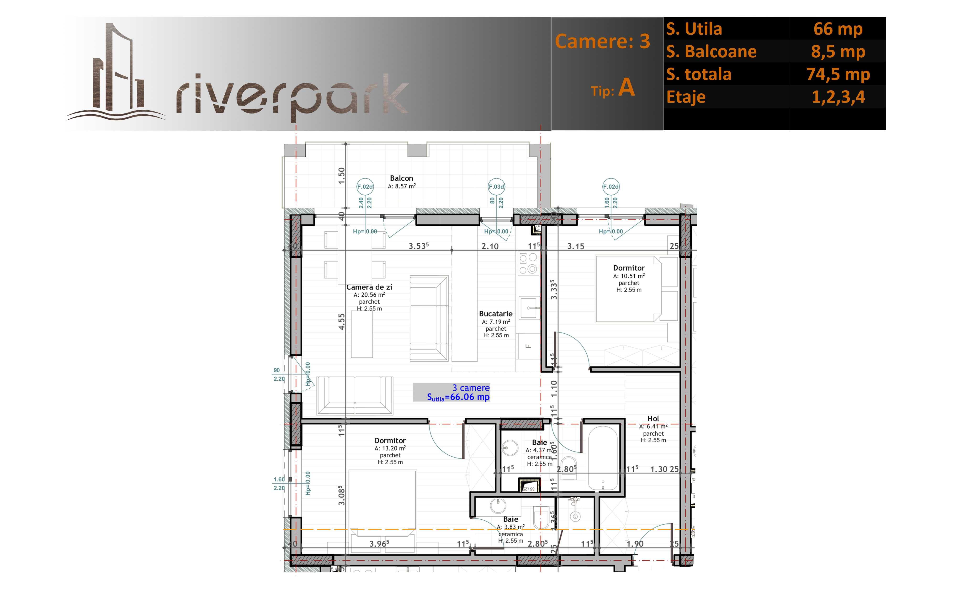 Ap 3 camere - predare imediata! Ansamblu NOU River Park