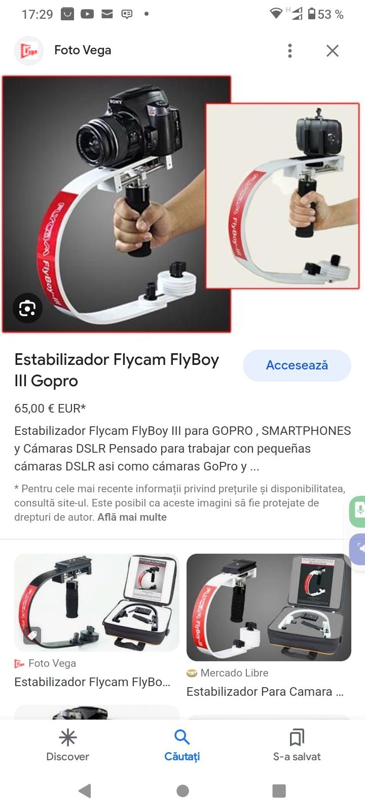 Stabilizator Flycam FlyBoy pentru GoPro, Smartphone, camera DSRL