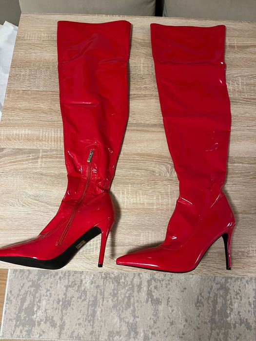 Червени и черни Лачени дълги ботуши 44н и 45номер