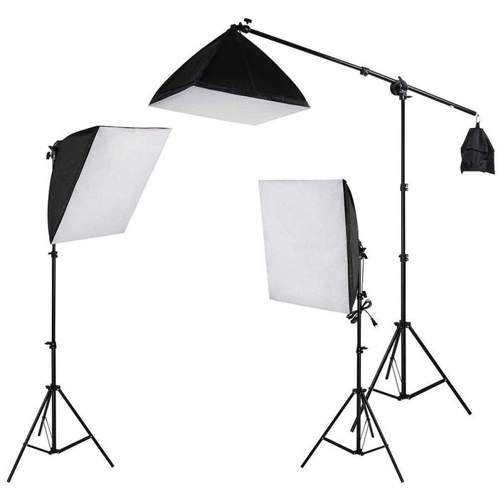 Фотостудиен комплект софтбокс 3бр, рамо жираф, 3 х 135W крушки