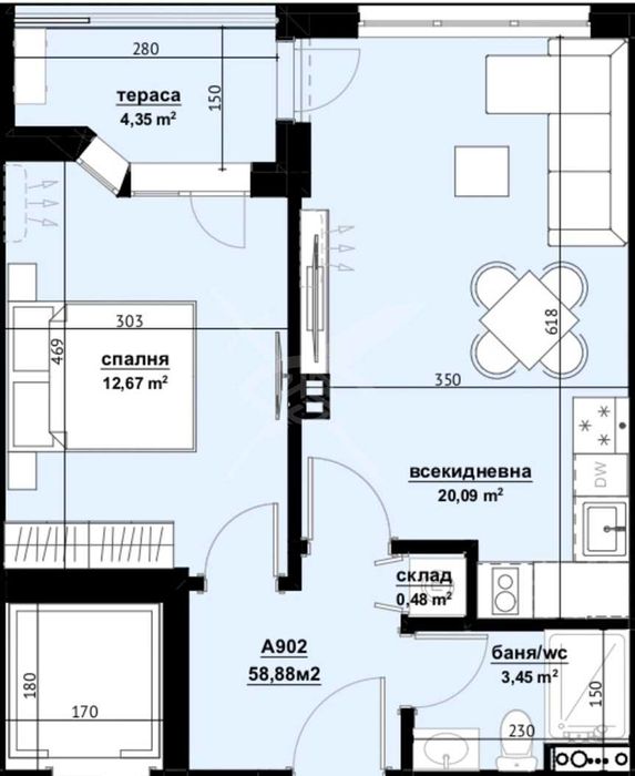 Продава се Двустаен апартамент в Бургас, Изгрев - 58 кв.м за 1242 €/кв.м - Снимка #1