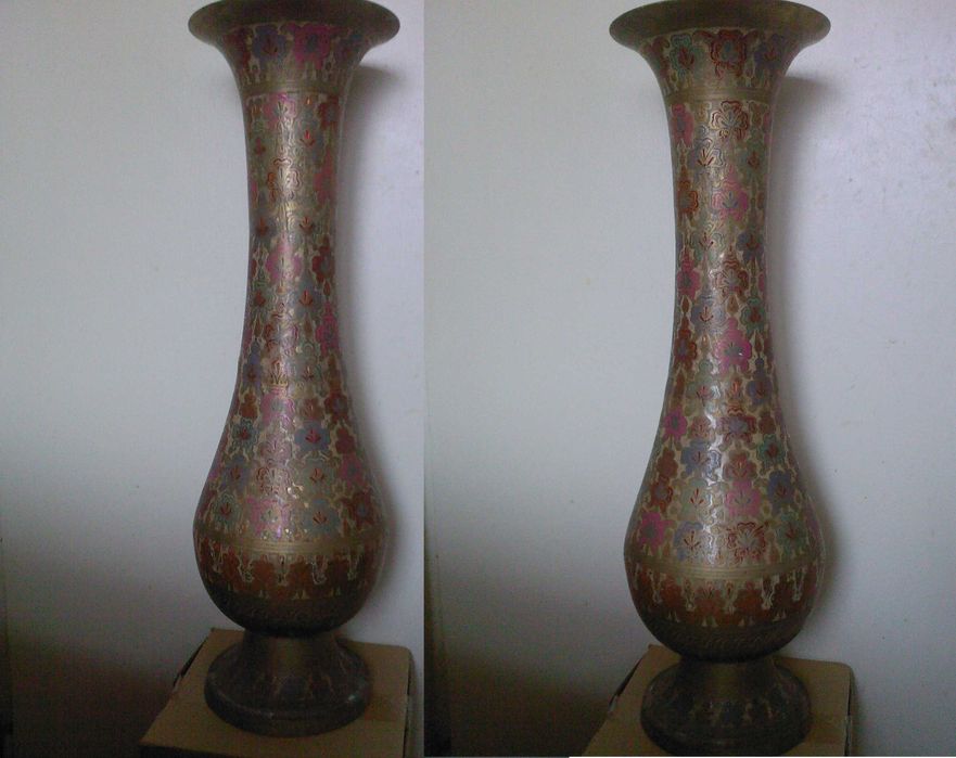 Vaza mare alama bronz 60 cm gravata cu flori rosu, roz, albastru, bleu