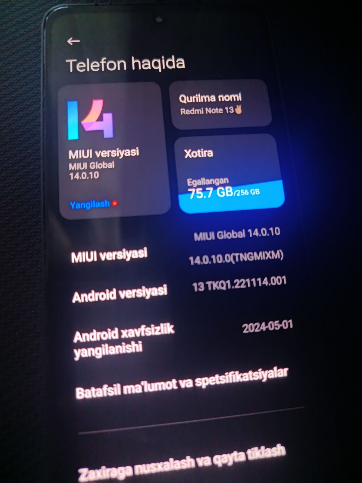 Redmi note 13  telifoni holati ideal