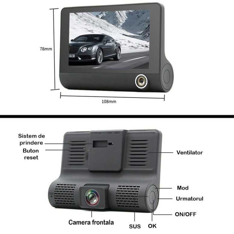 Camera auto tripla Blackbox, Full-HD, 3 camere-FATA/SPATE/INTERIOR