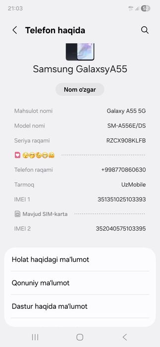 Samsung A55 5g manzil toshkent
