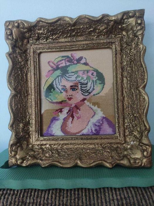 Tablou goblen portret Doamna cu palarie