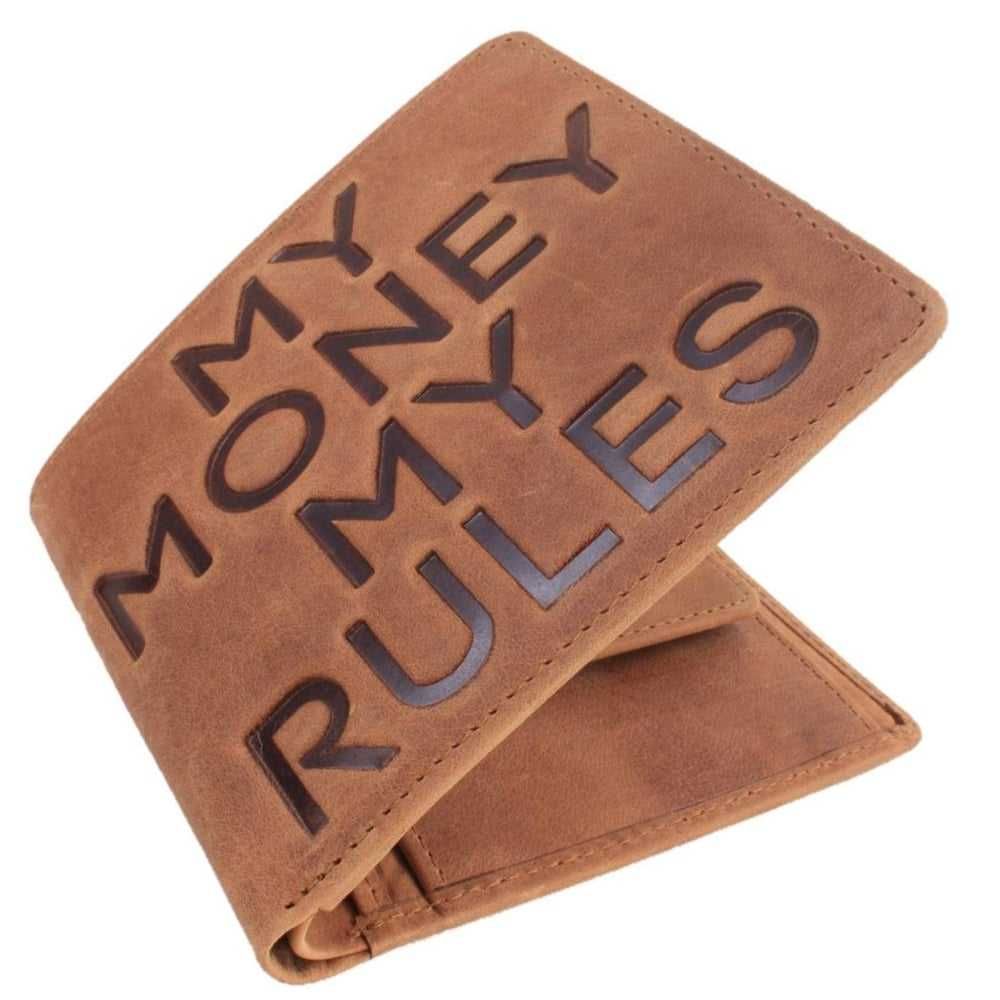 Leather Wallet Portmoneu Portofel piele cu mesaj "My Money My Rules"