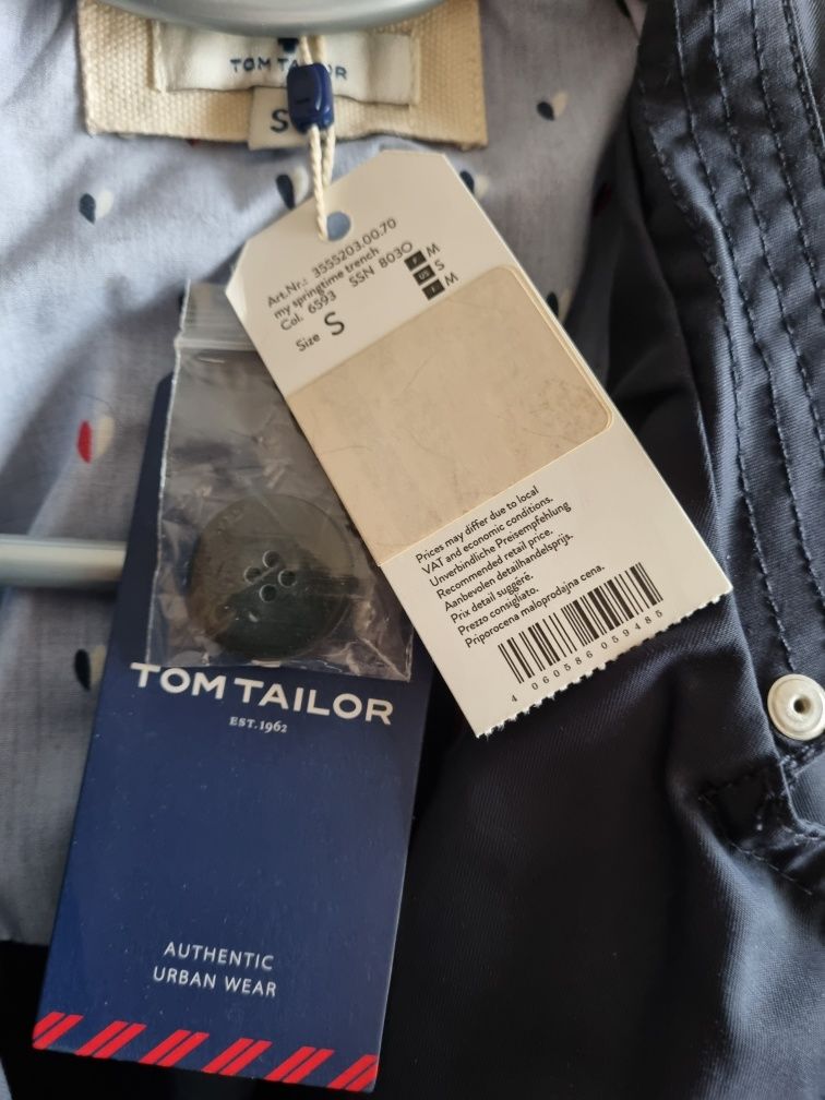 Trenci impermeabil Tom Tailor, bleumarin, mar.S,nou cu etichetă